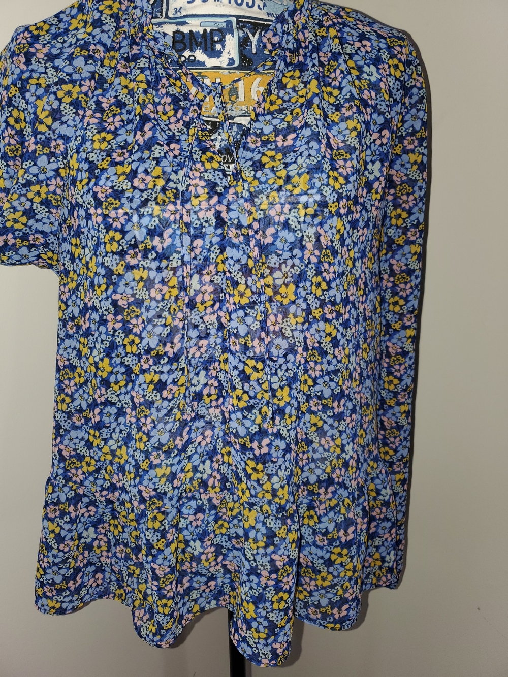 GAP Blue Floral Blouse with Yellow & Pink Accents